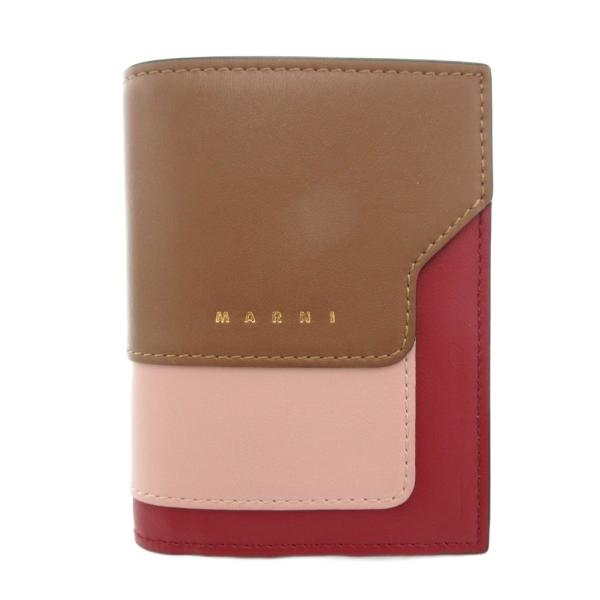 MARNI（マルニ） 二つ折り財布 ウォレット レザー ロゴ 赤 ボルドー 茶