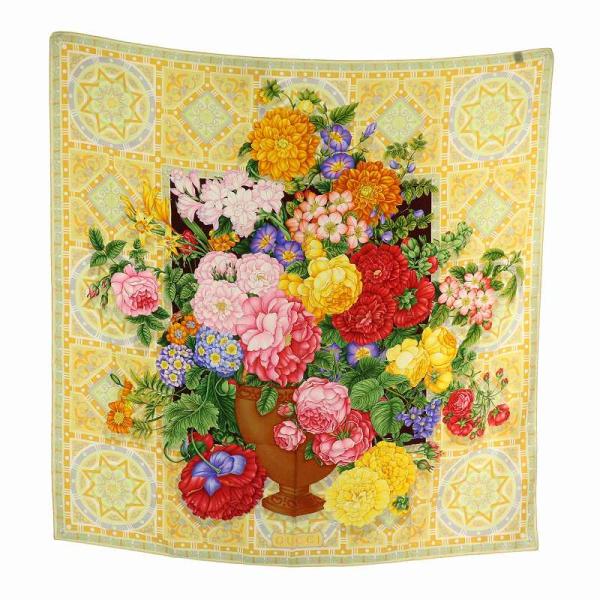 GUCCI　グッチ　 大判スカーフ　シルク　花モチーフ　ヴィンテージ GUCCI グッチ ヴィンテージ 大判 スカーフ ストール ショール