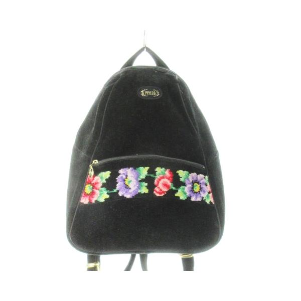 【美品】FEILER フェイラー　リュックサック　シュニール織　ブラック　花柄 フェイラー FEILER リュックサック デイパック シュニール織り 花柄