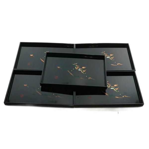 KANSAI YAMAMOTO 山本寛斎 KANSAI ZEN 漆器 5個セット お盆 イラスト 黒 ブラック /MP ■GY11 その他【表記サイズ】実寸サイズをご確認ください【実寸サイズ】横幅:約26cm　縦幅:約16cm　高さ:約2c...
