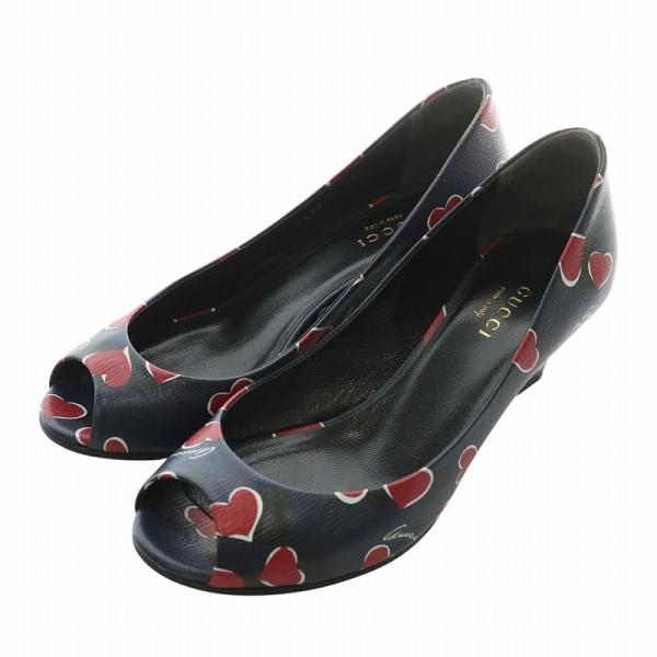 GUCCI グッチ パンプス レザー オープントゥ ウェッジソール ハート  