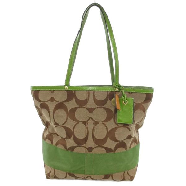COACH（コーチ） シグネチャー トートバッグ キャンバス ベージュ 緑