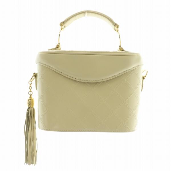 【中古】GIANNI VERSACE ハンドバッグ ショルダー 2WAY レザー フリンジ 総柄 サンバースト ゴールド金具 アイボリー GIANNI VERSACE ハンドバッグ ショルダー 2WAY レザー フリンジ 総柄