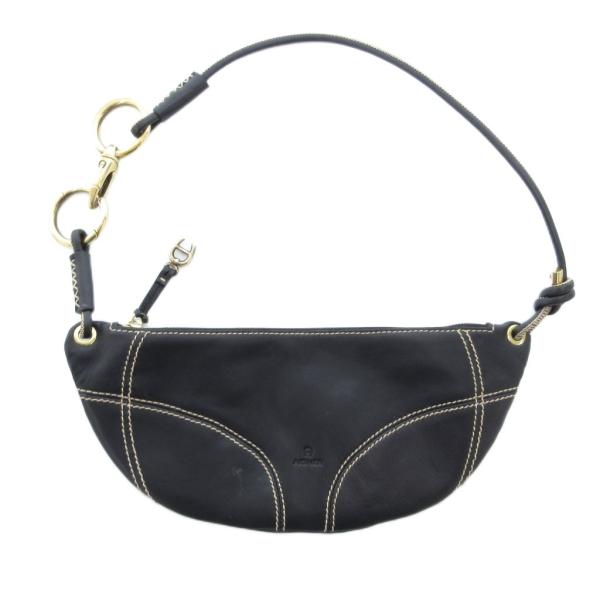 アイグナー AIGNER ワンショルダーバッグ レザー 革 ステッチ ロゴ 黒