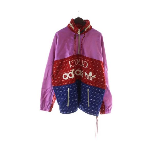 【中古】GUCCI adidas 22SS アセテート ナイロン アノラック ジャケット パーカー ロゴ 48 赤 ピンク 691429 メンズ GUCCI（グッチ） アディダス adidas 22SS アセテート ナイロン