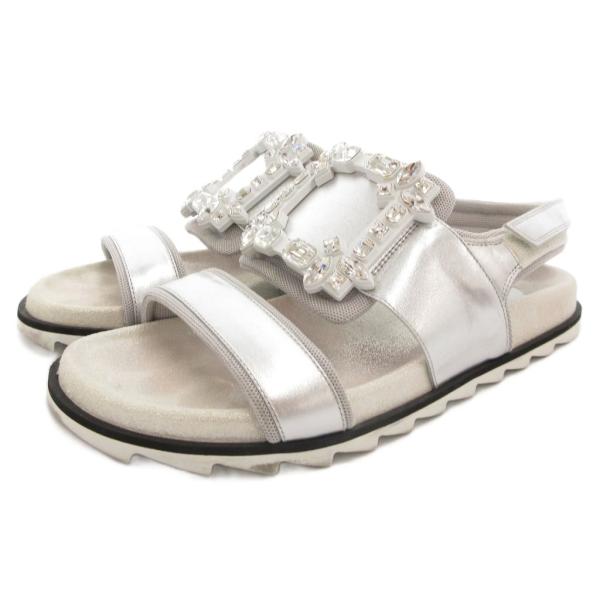【中古】ロジェヴィヴィエ ROGER VIVIER サンダル ストラップ クリスタル ビジュー 装飾 37 24.5 シルバーカラー 銀色 ロジェヴィヴィエ ROGER VIVIER サンダル ストラップ クリスタル