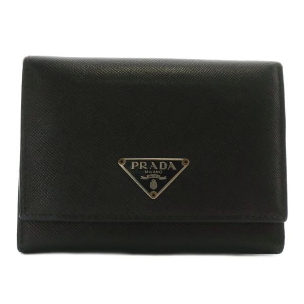 プラダ 三角プレート ミニウォレット 二つ財布折り サフィアーノレザー PRADA プラダ 二つ折り 財布 ミニ ウォレット サフィアーノ レザー