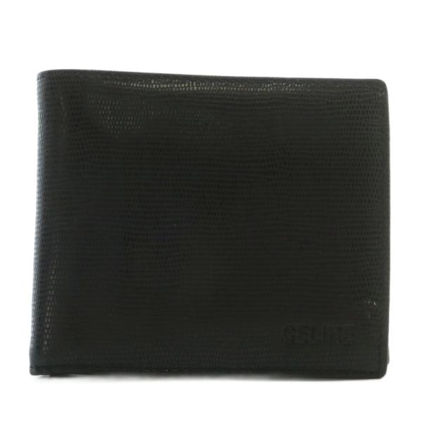 CELINE セリーヌ 財布 二つ折り レザー リザード型押し ロゴ 黒