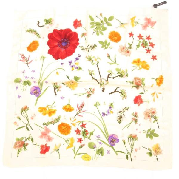 GUCCI（グッチ） スカーフ 絹 シルク 花柄 クリームカラー /UO □GY18