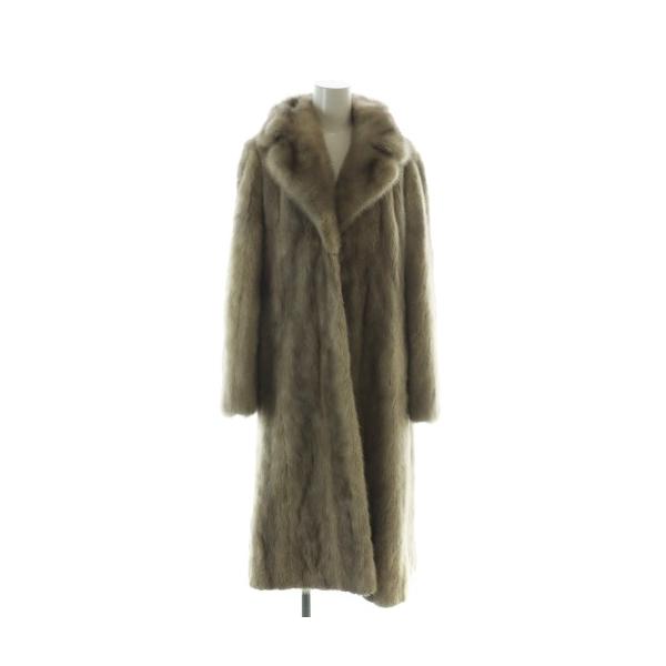 【中古】毛皮 サファイアミンクファー ロング コート 総裏地 ショールカラー グレー ■GY18 /MQ レディース 毛皮 サファイアミンクファー ロング コート 総裏地 ショールカラー