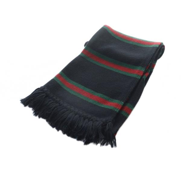 GUCCI（グッチ） マフラー ストール ロゴ シェリーライン フリンジ 黒