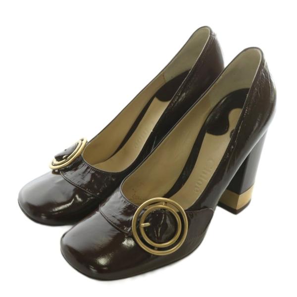 【中古】クロエ CHLOE パンプス レザー スクエアトゥ チャンキーヒール 36 23cm 茶色 ブラウン /XZ ■GY18 レディース Chloe（クロエ） パンプス レザー スクエアトゥ チャンキーヒール 36