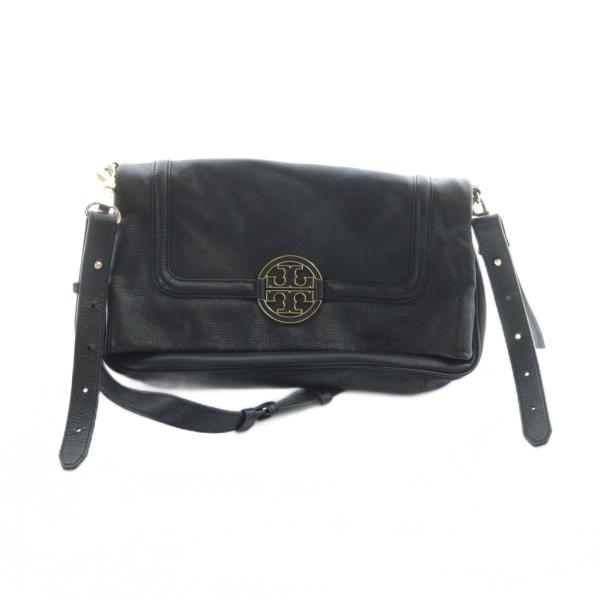 【中古】トリーバーチ TORY BURCH ショルダーバッグ 斜めがけ ロゴ レザー ゴールド金具 黒 ブラック ■GY18 /MQ TORY BURCH（トリーバーチ） ショルダーバッグ 斜めがけ ロゴ レザー