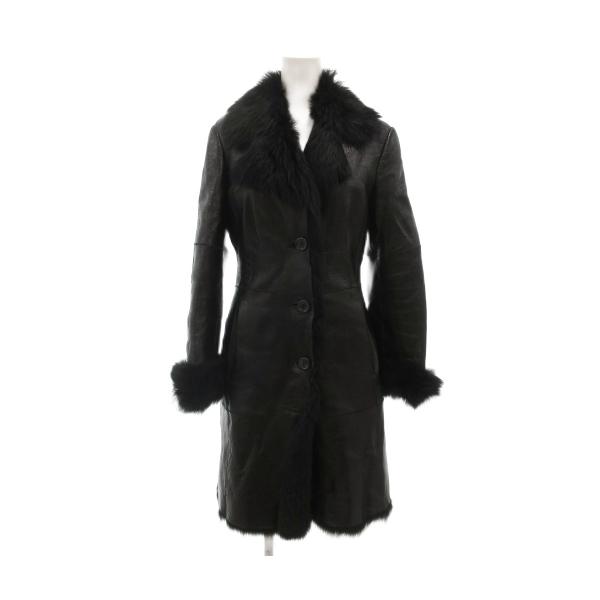 【中古】ヒューゴボス HUGO BOSS ムートンファーレザーコート ロング シープスキン 羊革 38 黒 ブラック /GV ■GY17 ヒューゴボス HUGO BOSS ムートンファーレザーコート ロング シープ