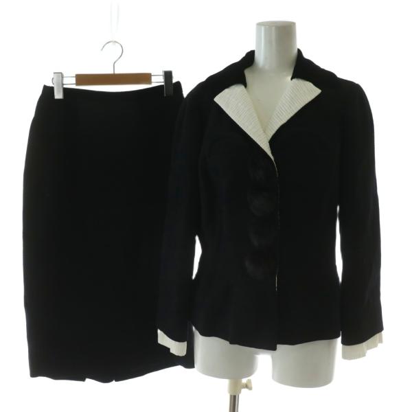 【中古】LOUIS VUITTON セットアップ 上下 ジャケット ミンクボタン タイトスカート ひざ丈 ウール シルク 40 M 黒 LOUIS VUITTON（ルイ・ヴィトン） セットアップ 上下 ジャケット