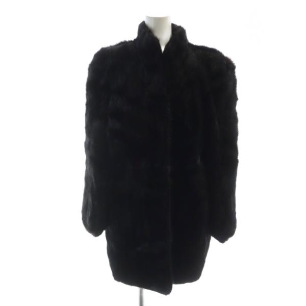ノーブランド品 毛皮コート ブラックミンクファー 長袖 総裏地 ミドル