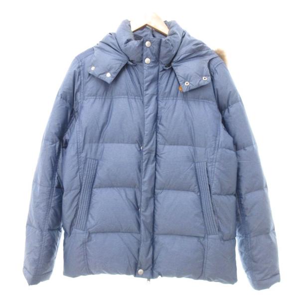 【中古】フレッドペリー FRED PERRY Pertex ダウンジャケット ラクーンファー フード付き M ブルー系 F2280 /UO FRED PERRY（フレッドペリー） FRED PERRY Pertex ダウンジャケット