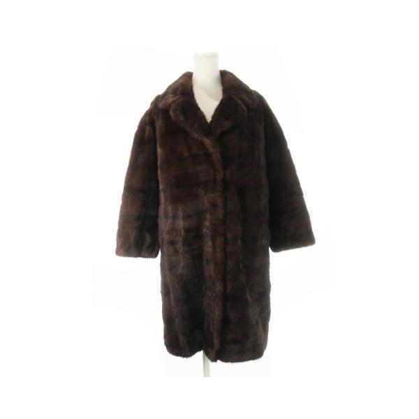 【中古】ノーブランド ファーコート ミンク 毛皮 ロング丈 ボーダー レッドブラウン /CK10 ■GY18 レディース ノーブランド ファーコート ミンク 毛皮 ロング丈 ボーダー レッド