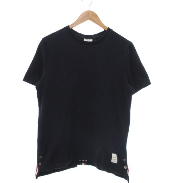 【中古】トムブラウン THOM BROWNE クラシック ピケ ストライプ Tシャツ 半袖 1 紺 ネイビー MJS056A /UO ■GY18 トムブラウン THOM BROWNE クラシック ピケ ストライプ Tシャツ 半袖 1