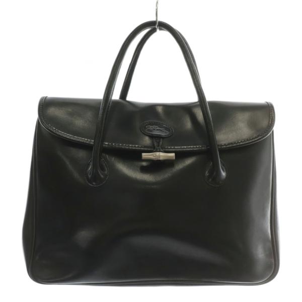 【中古】ロンシャン LONGCHAMP ロゾ ハンドバッグ トート レザー フラップ トグル 黒 ブラック /XZ ■GY18 レディース LONGCHAMP（ロンシャン） ロゾ ハンドバッグ トート レザー フラップ