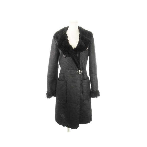 【中古】アルマーニ ジーンズ ARMANI JEANS フェイクムートンコート トレンチ ダブル ベルトデザイン 38 S 黒 アルマーニ ジーンズ ARMANI JEANS フェイクムートンコート トレンチ