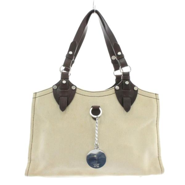 【中古】HUNTING WORLD ハンドバッグ トート キャンバス レザー ロゴチャーム ベージュ 茶色 070604 Hunting World（ハンティング・ワールド） ハンドバッグ トート