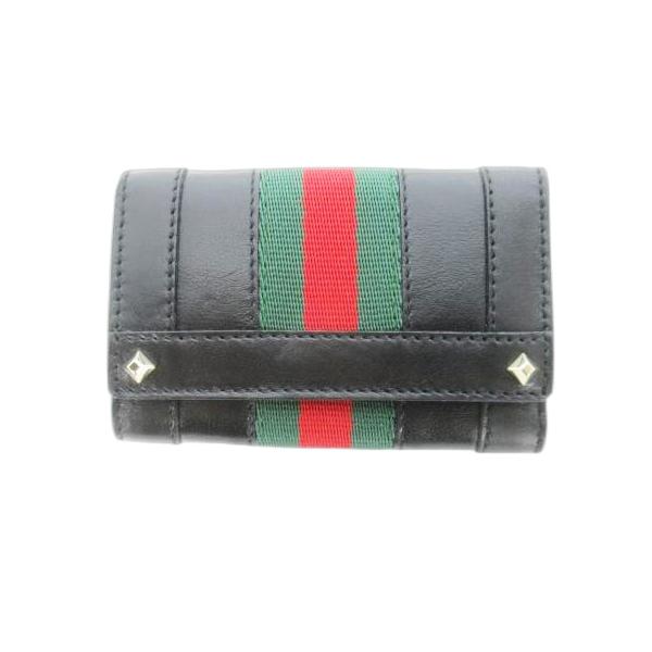 【中古】未使用品 グッチ GUCCI キーケース レザー 革 シェリーライン スタッズ 6連 黒 ブラック /CK26 ■GY18 GUCCI（グッチ） 未使用品 キーケース レザー 革 シェリーライン