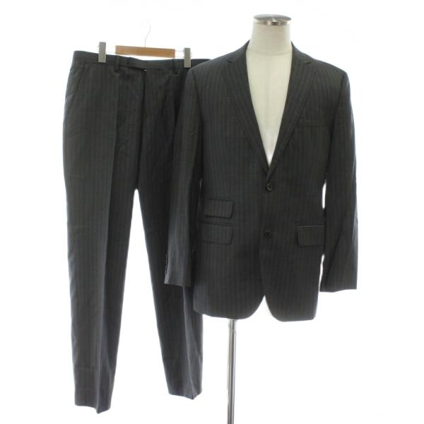 【中古】HUGO BOSS Super 100 スーツ セットアップ テーラードジャケット シングル パンツ ストライプ 48 グレー HUGO BOSS Super 100 スーツ セットアップ テーラードジャケット