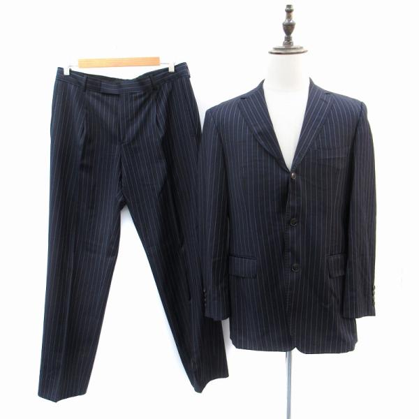 HUGO BOSS　ヒューゴボス　セットアップ　スーツ　ストライプ 紺　48 ヒューゴボス super140 フォーマルスーツ セットアップ テーラード