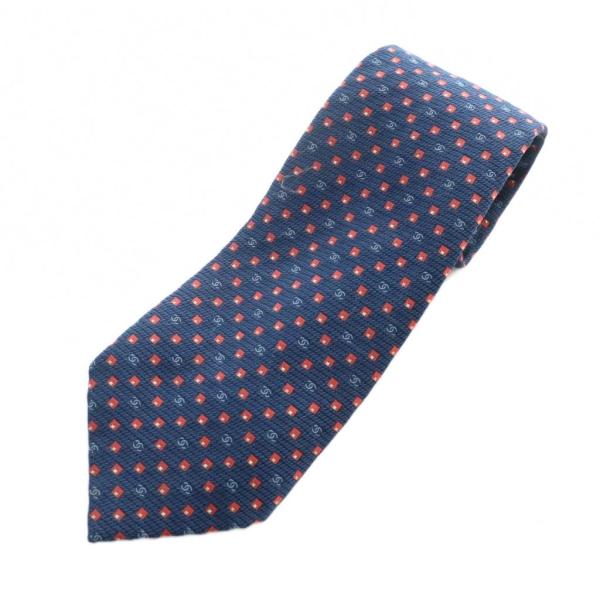 CHANEL（シャネル） ネクタイ レギュラータイ ロゴ 総柄 絹 シルク 紺