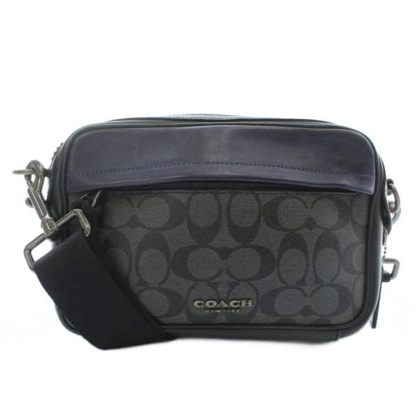 【中古】コーチ COACH ショルダーバッグ PVC レザー シグネチャー 総柄 ロゴ 黒 ブラック 紺 ネイビー F83265 COACH（コーチ） ショルダーバッグ PVC レザー シグネチャー 総柄 ロゴ