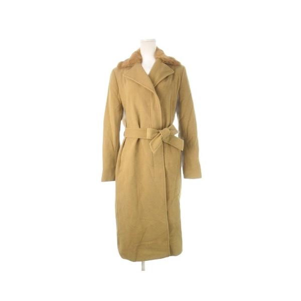 【中古】23区 オンワード樫山 ファーカラーコート チェスター ラビットファー アンゴラ ベルト付き 40 L 茶 23区（ニジュウサンク） オンワード樫山 ファーカラーコート