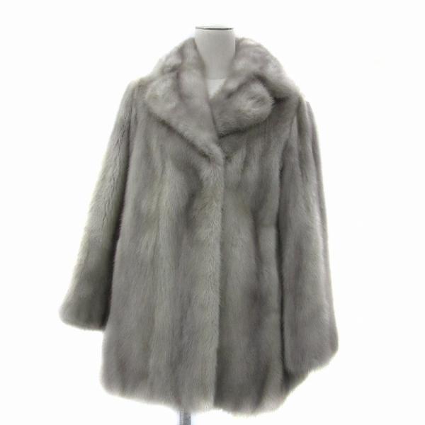 サファイアミンクファーコート 毛皮コート ハーフ丈 ライトグレー