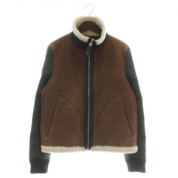 【中古】LOUIS VUITTON ダウンジャケット ブルゾン アウター 羊革 レザー ムートン切り替え 46 M 茶色 緑 H6B02EPQI LOUIS VUITTON（ルイ・ヴィトン） ダウンジャケット ブルゾン アウター