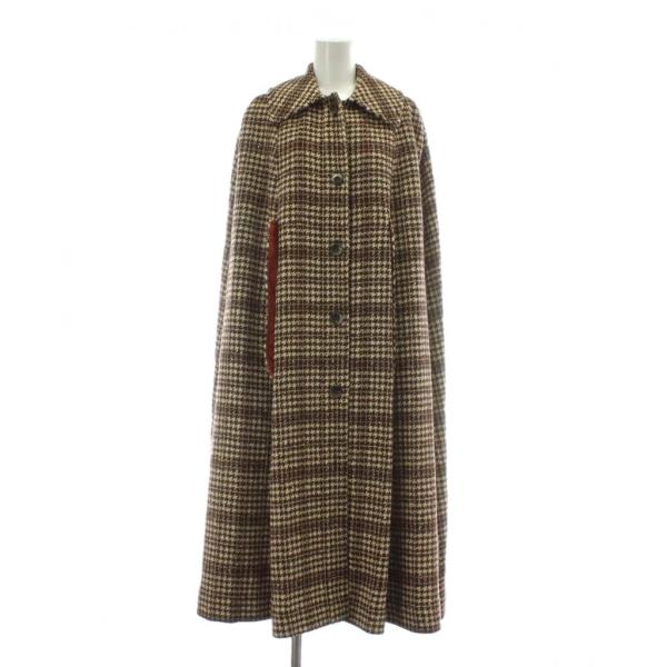 【中古】PENDLETON ケープコート ポンチョ マント アウター ウール ロング ステンカラー 千鳥格子 ベージュ 茶色 ペンドルトン PENDLETON ケープコート ポンチョ マント アウター