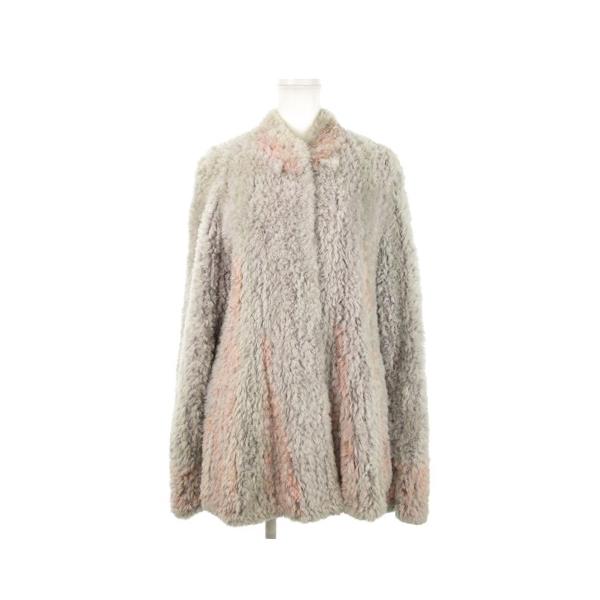【中古】エロムロシェ Erom Roche ファーコート ラビット 毛皮 ミックスカラー グレー ピンク /AH24 ■GY11 エロムロシェ Erom Roche ファーコート ラビット 毛皮 ミックスカラー