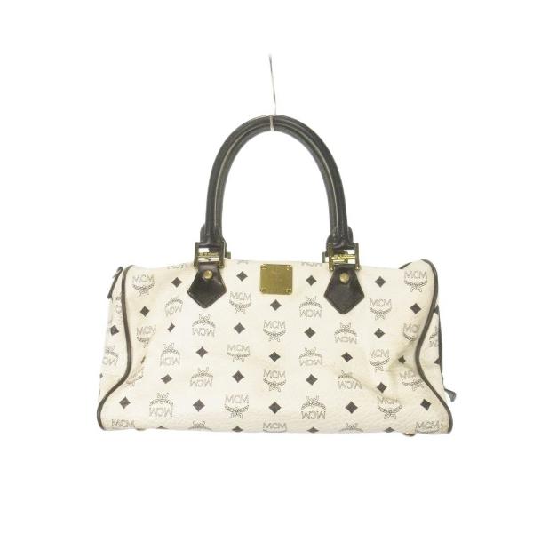 エムシーエム MCM ボストンバッグ ハンドバッグ レザー ロゴ 総柄 白
