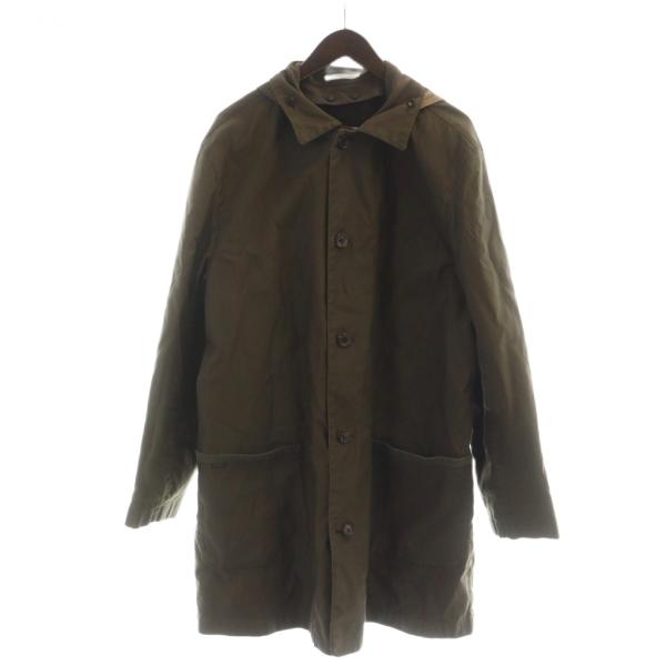 【中古】パパス Papas ステンカラーコート 長袖 シングル フード ロゴ 総裏地 L カーキ ■GY18 /MQ メンズ パパス Papas ステンカラーコート 長袖 シングル フード ロゴ 総裏地 L