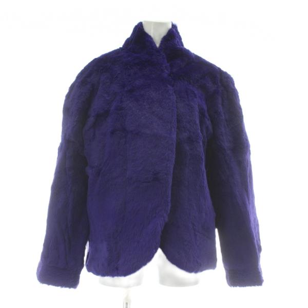 【中古】ノーブランド ファーコート アウター 毛皮 シェアードミンク ショート丈 裏地総柄 肩パッド 紫 パープル ノーブランド ファーコート アウター 毛皮 シェアードミンク ショート