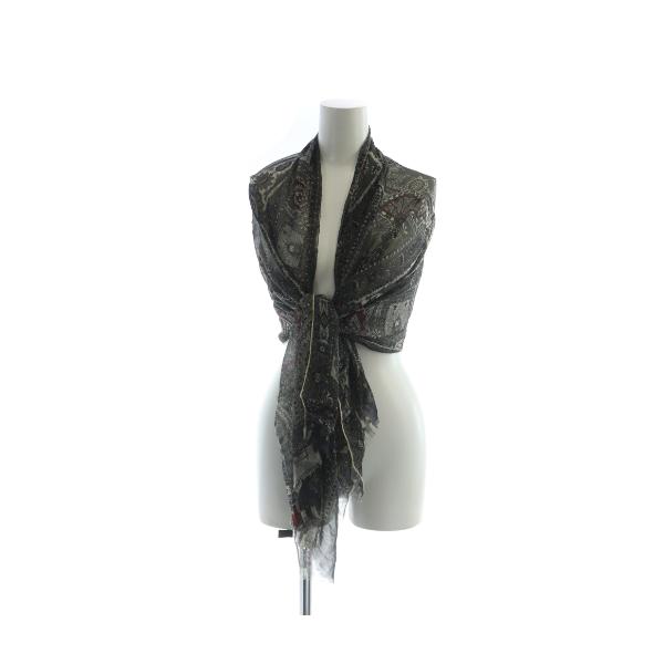 ETRO（エトロ） 大判ストール スカーフ 総柄 ロゴ 絹 シルク 黒