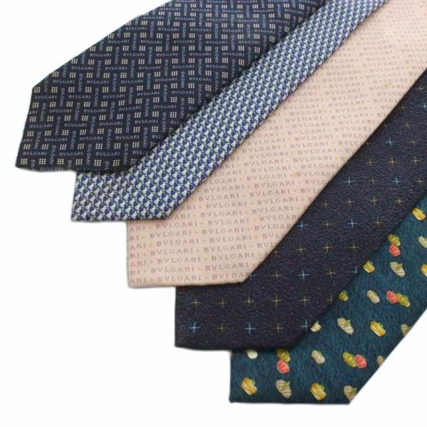 未使用箱付　ブルガリ　ネクタイ　紺ネイビー　ロゴ総柄 BVLGARI（ブルガリ） ネクタイ 5本セット 絹 シルク レギュラータイ