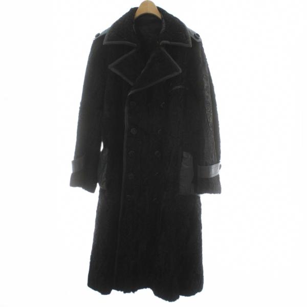 ファーコート ロング丈 ラム レザー 毛皮 48 黒 ブラック /PP □GY18