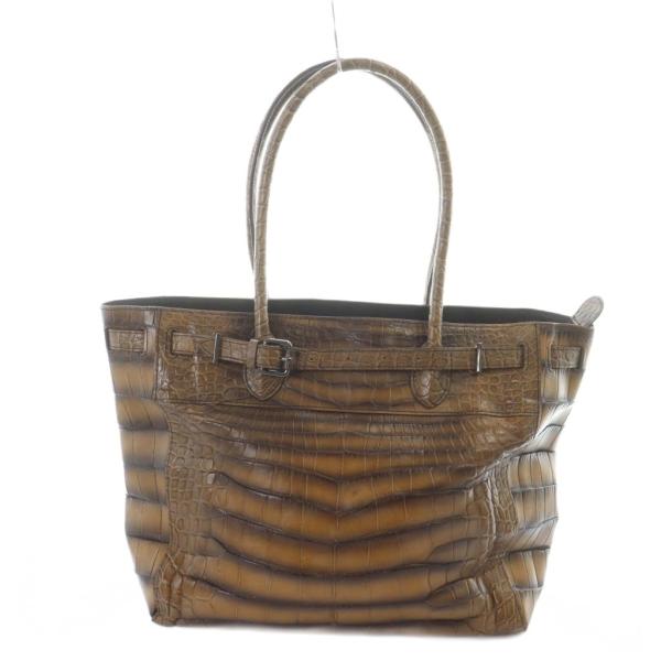 ペレシー ルッソ Pelley Lusso クロコダイル トートバッグ ハンドバッグ ベルトデザイン ワニ革 本革 茶 ブラウン レディース
