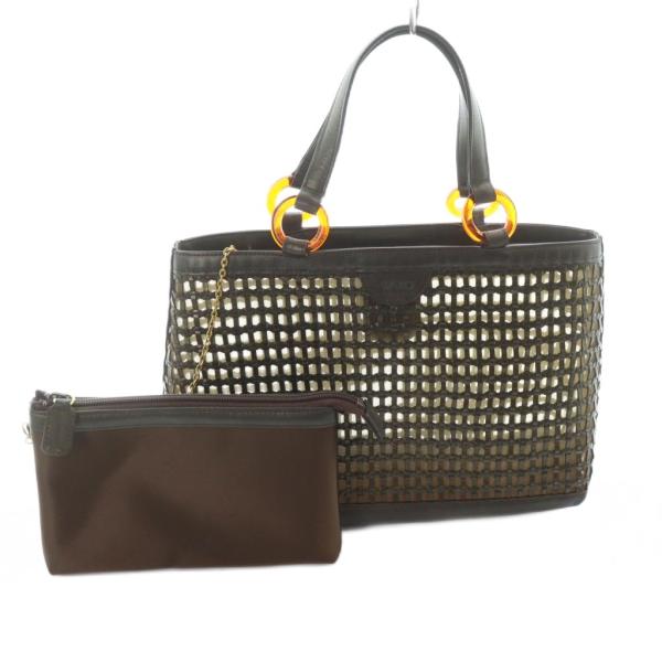 WAKO 和光 レザーメッシュ ハンドバッグ ポーチ付き 茶 ブラウン /KW