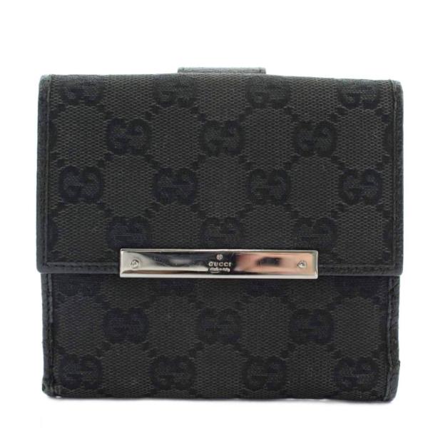 GUCCI（グッチ） 財布 二つ折り GGキャンバス レザー Wホック 総柄 黒