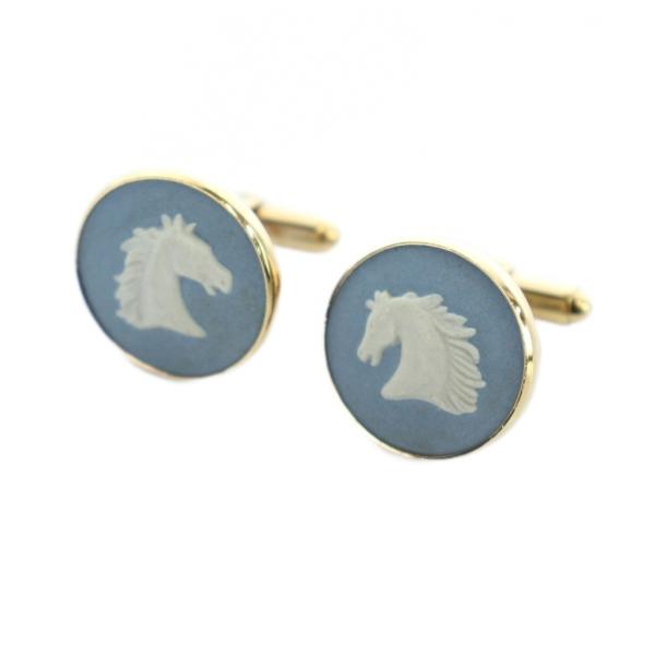 ウェッジウッド WEDGWOOD カフスボタン アクセサリー ロゴ ジャスパー 馬 青 ブルー ゴールド色 ■GY11 /MQ メンズ