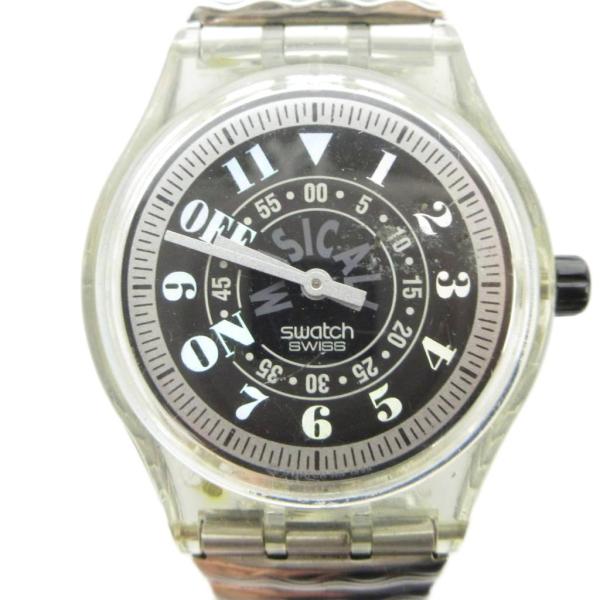 スウォッチ SWATCH MUSICAL 腕時計 ウォッチ クォーツ 黒文字盤 ロゴ クリア ■GY11 /MQ メンズ