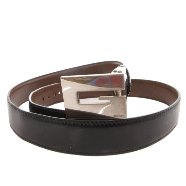 GUCCI（グッチ） ベルト バックル レザー ロゴ 黒 ブラック 茶