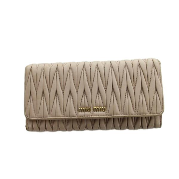 【美品】MIU MIU マテラッセ パール クリスタル 長財布 ピンクベージュ miu miu（ミュウミュウ） 長財布 ウォレット マテラッセ ナッパ ロゴ