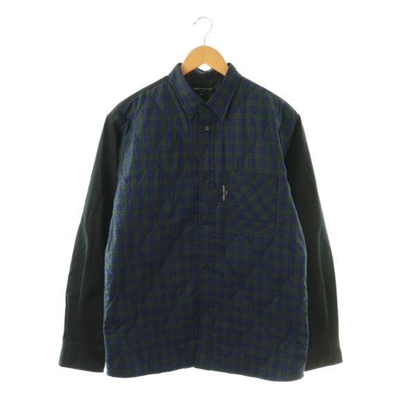 コムデギャルソンオム COMME des GARCONS HOMME HT-B035 シャツ ドッキングシャツ ナイロン コットン 中綿 L ブルー グリーン /HK メンズ
